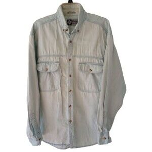 Vintage Mens Faded Denim Button Front Shirt Large Distressed Long Sleeve 90s